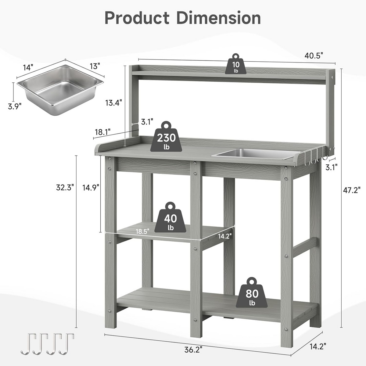 Outdoor Potting Bench with Removable Sink