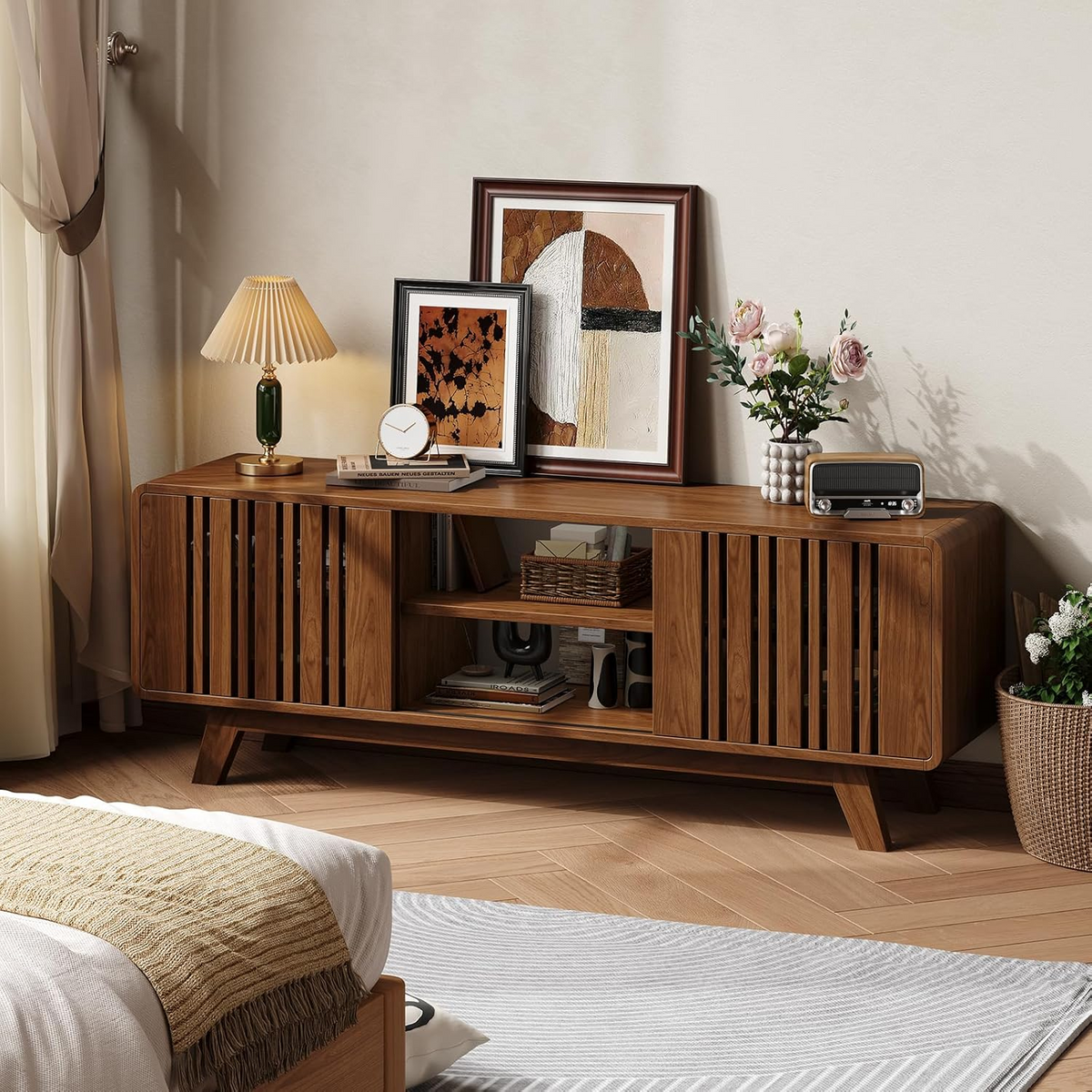 63 or 70 Inch TV Stand with Sliding Grille Doors
