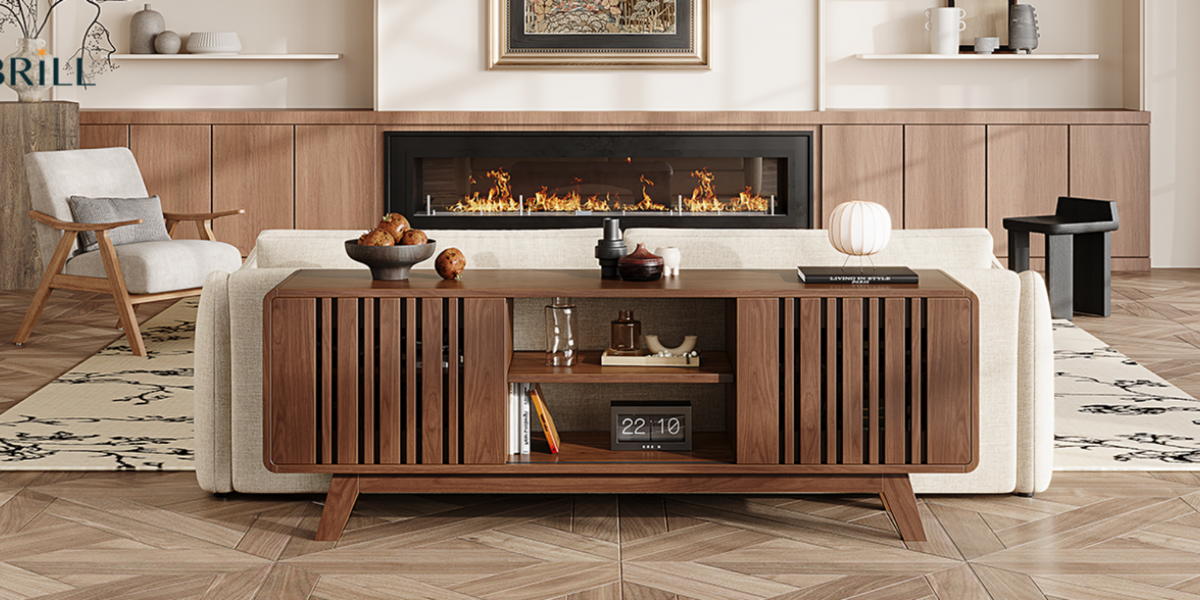 63 or 70 Inch TV Stand with Sliding Grille Doors