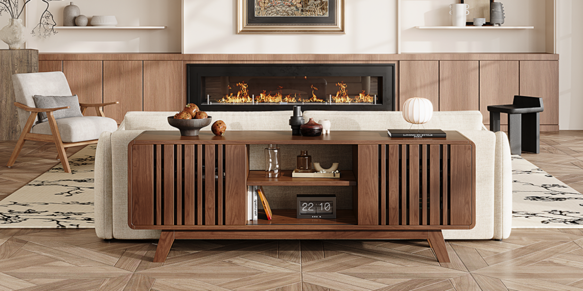 63 or 70 Inch TV Stand with Sliding Grille Doors