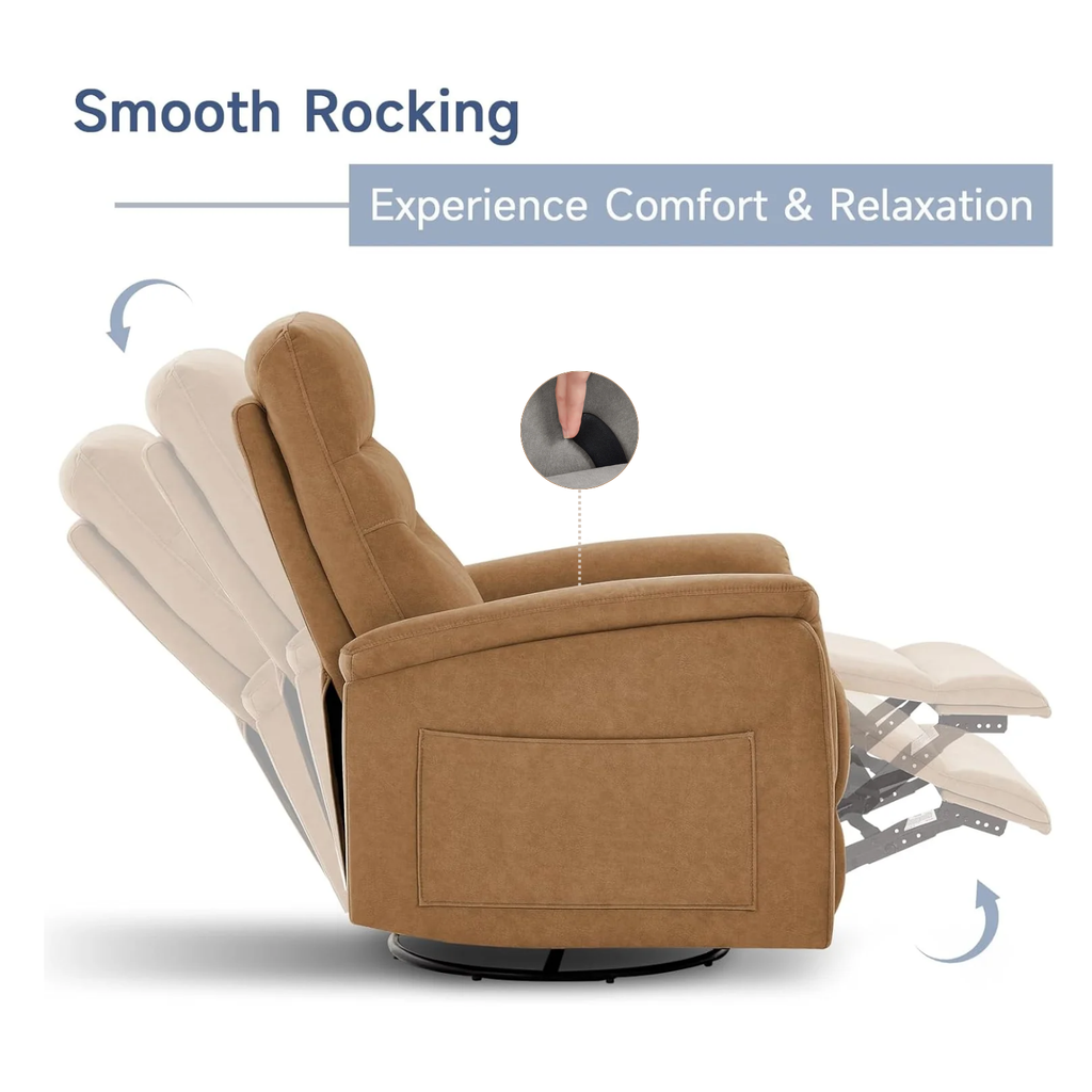 Swivel Rocker Recliner with High Back in Velvet
