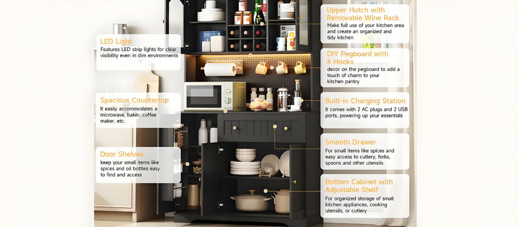 71 Inch Kitchen Pantry Cabinet with Microwave Stand