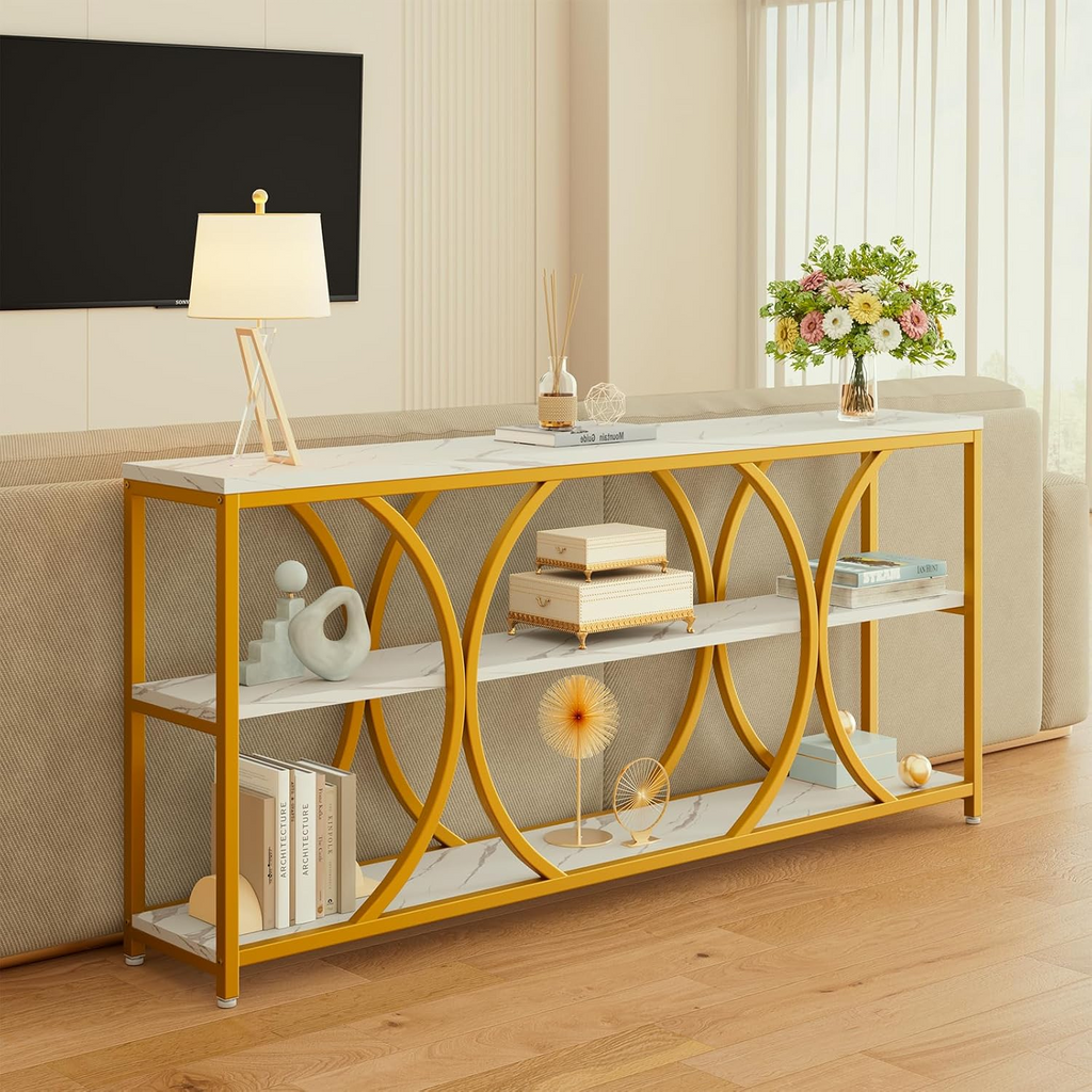 70.8" Extra Long Console Table with 3-Tier Shelves