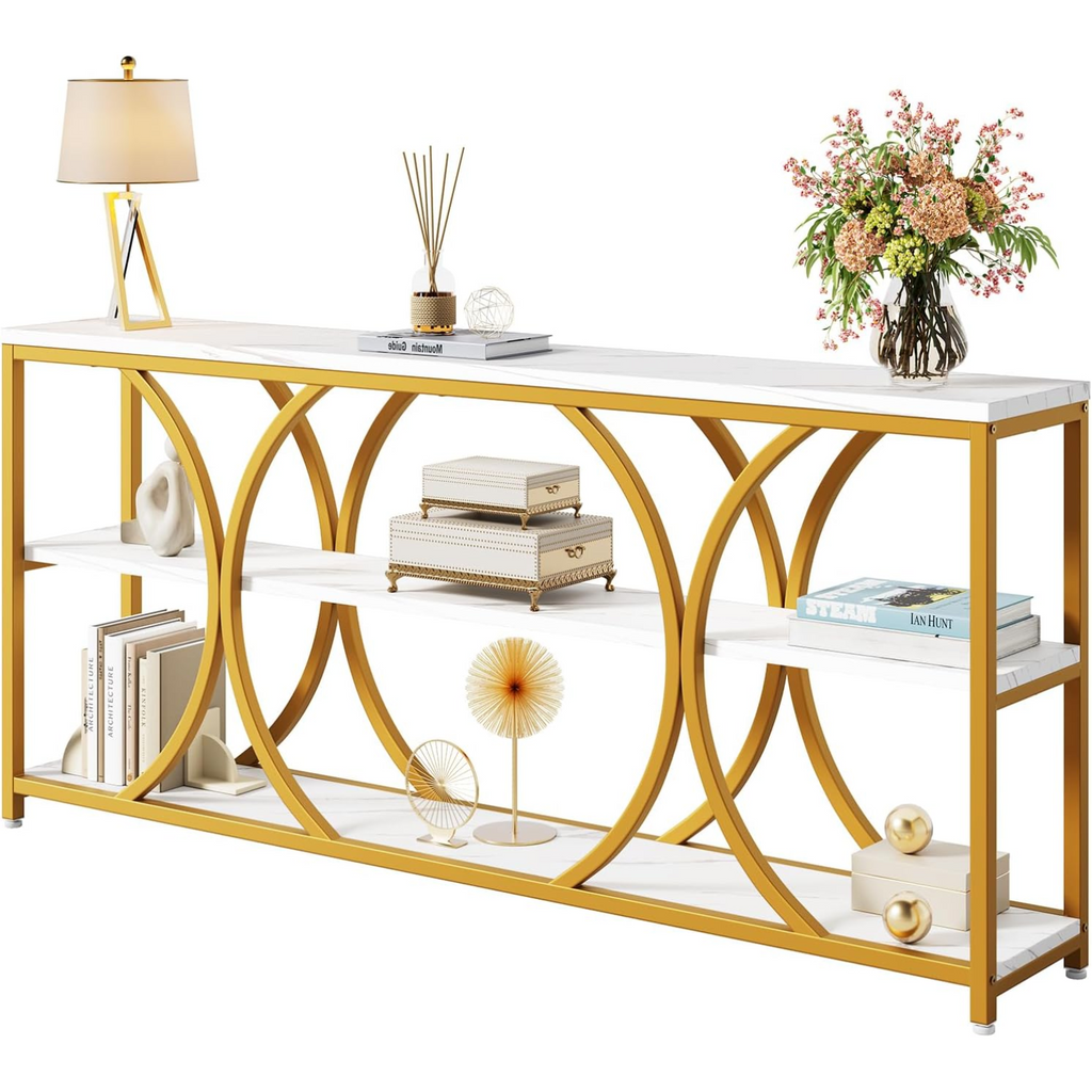 70.8" Extra Long Console Table with 3-Tier Shelves