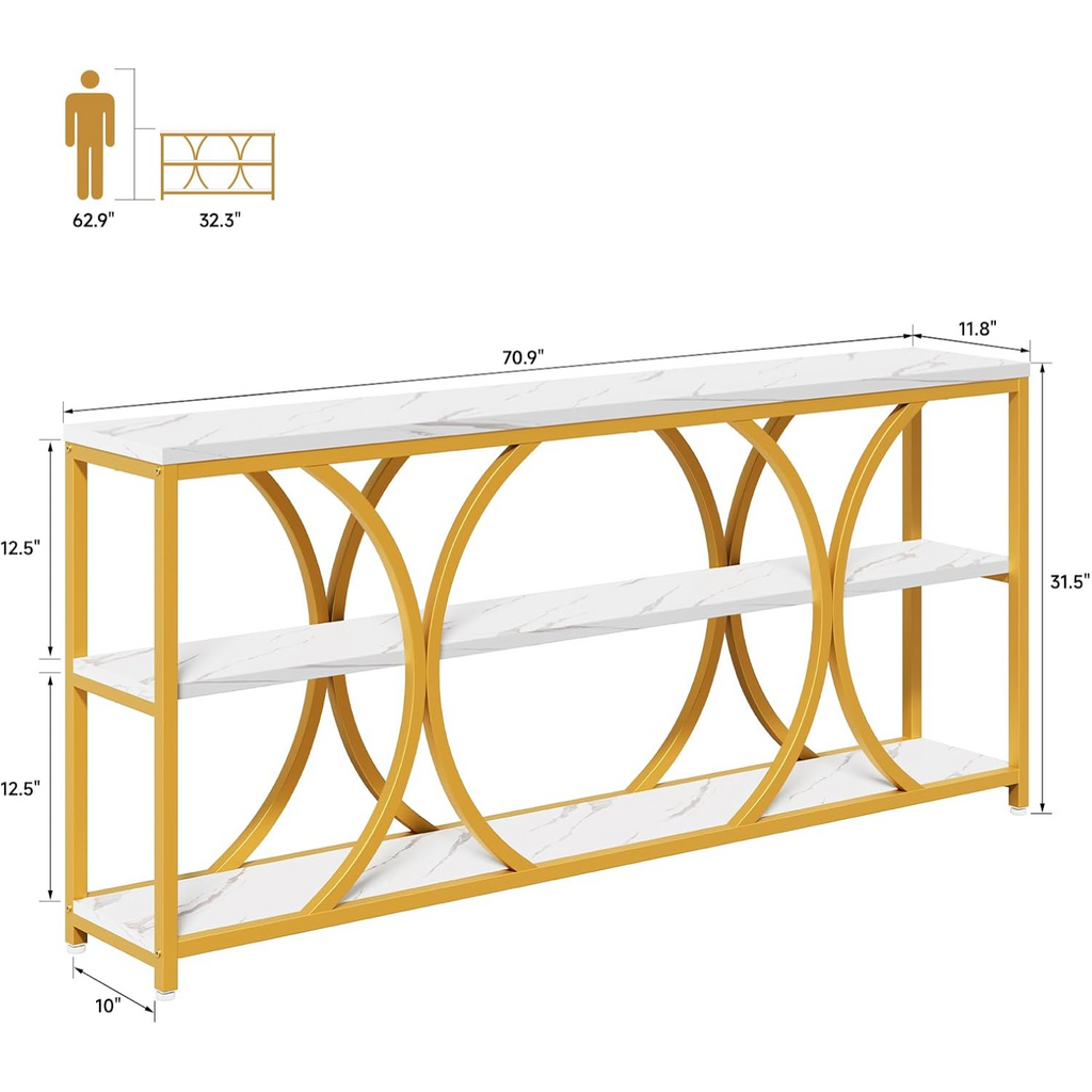 70.8" Extra Long Console Table with 3-Tier Shelves