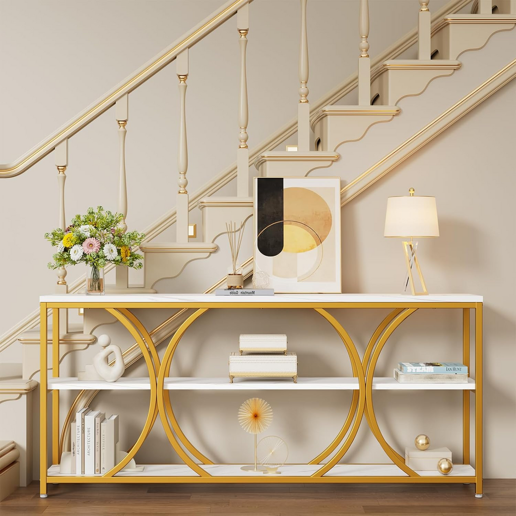 70.8" Extra Long Console Table with 3-Tier Shelves