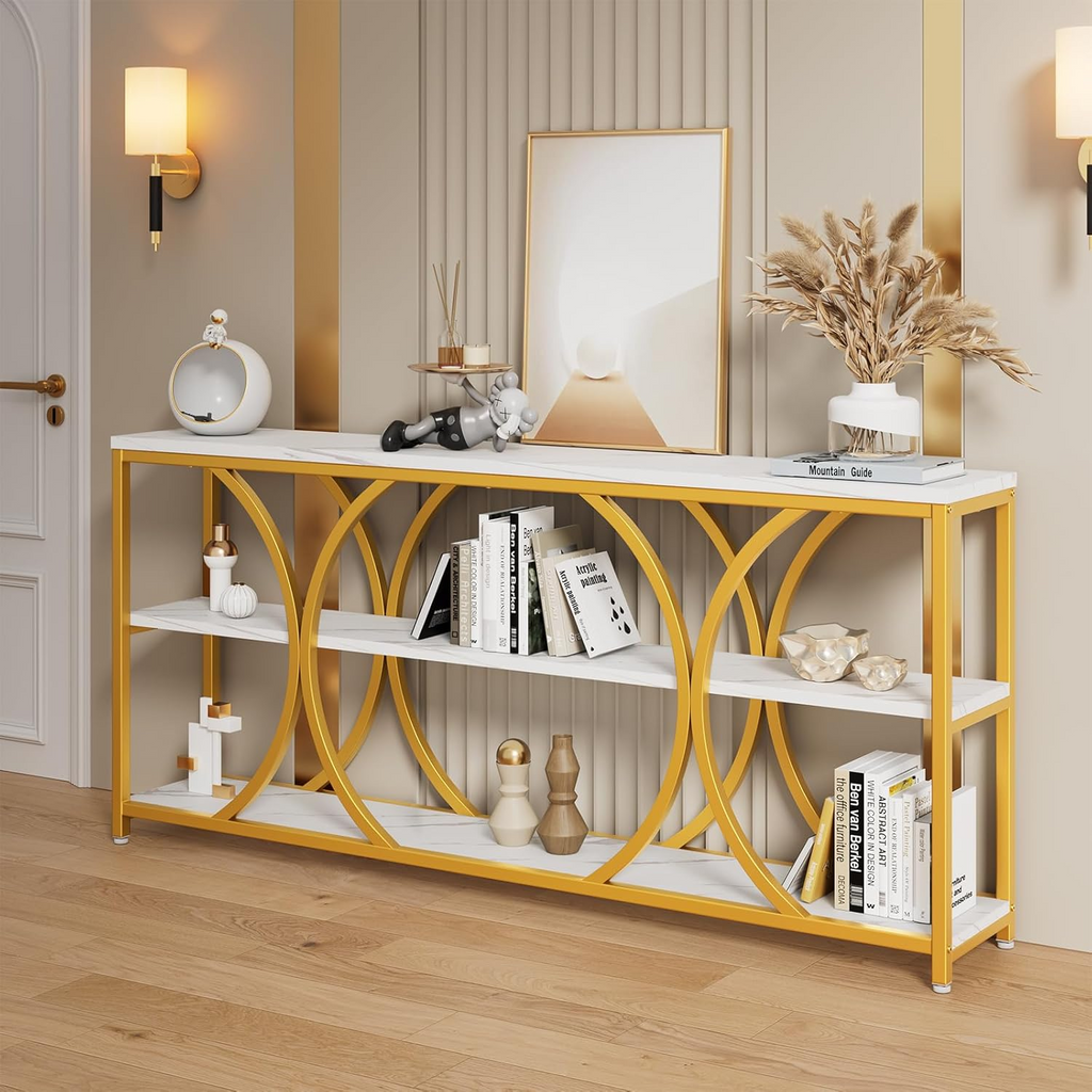 70.8" Extra Long Console Table with 3-Tier Shelves
