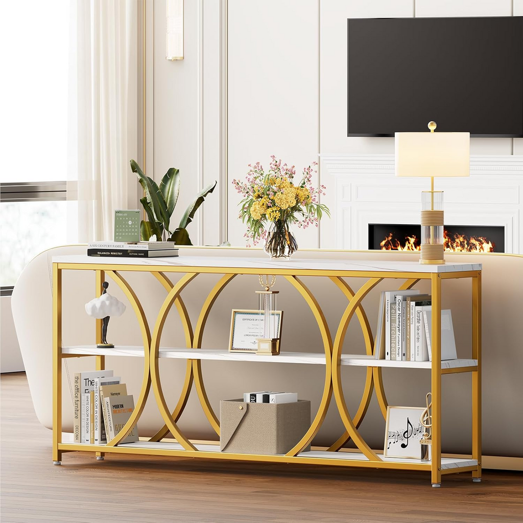 70.8" Extra Long Console Table with 3-Tier Shelves