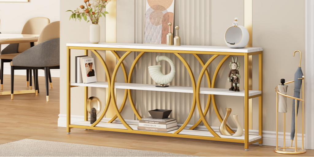 70.8" Extra Long Console Table with 3-Tier Shelves