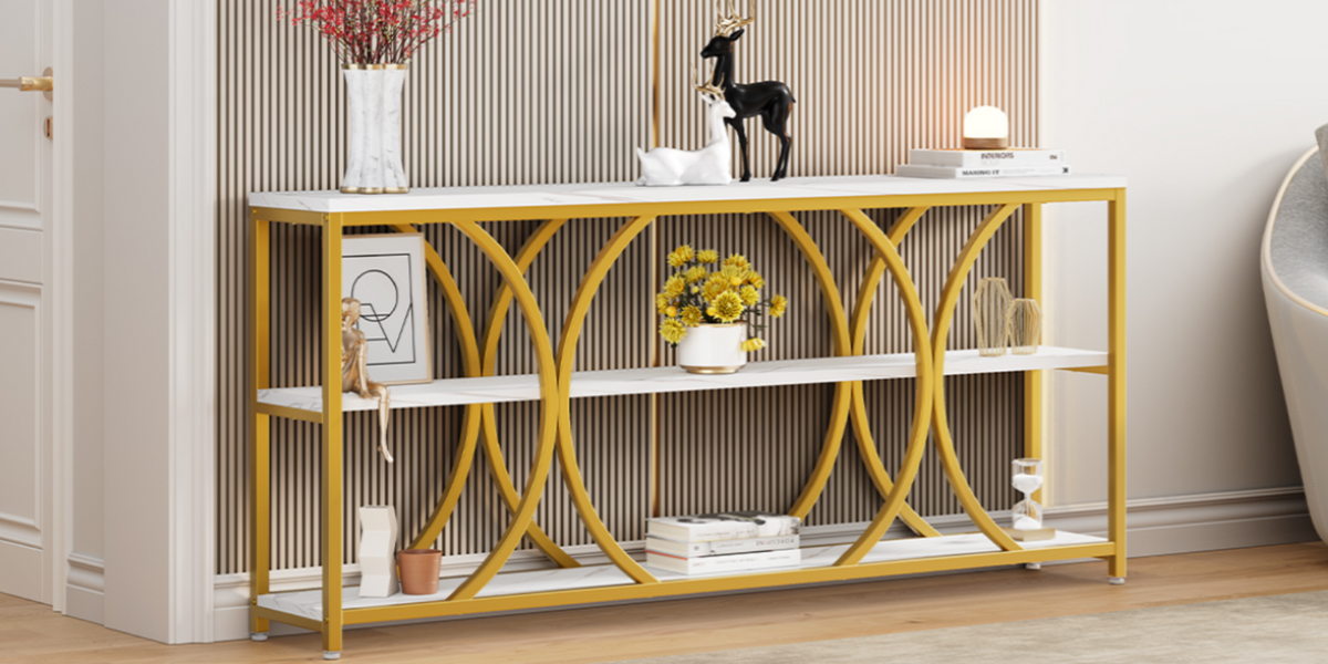 70.8" Extra Long Console Table with 3-Tier Shelves
