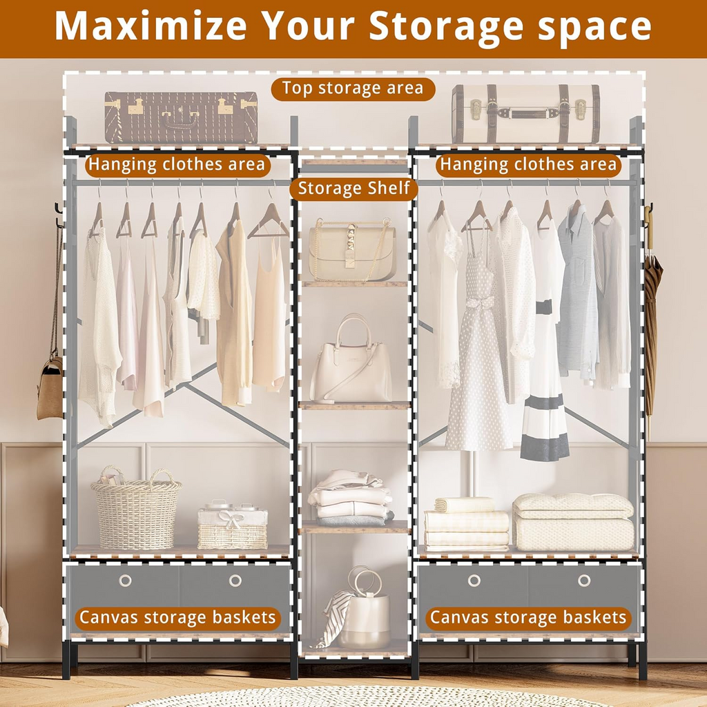 Industrial Closet Rack with Hanging Rods and 4 Drawers