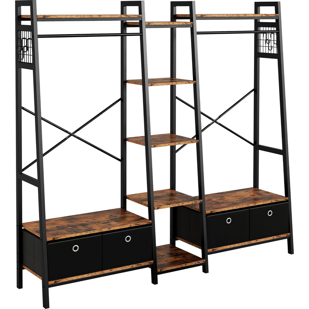 Industrial Closet Rack with Hanging Rods and 4 Drawers