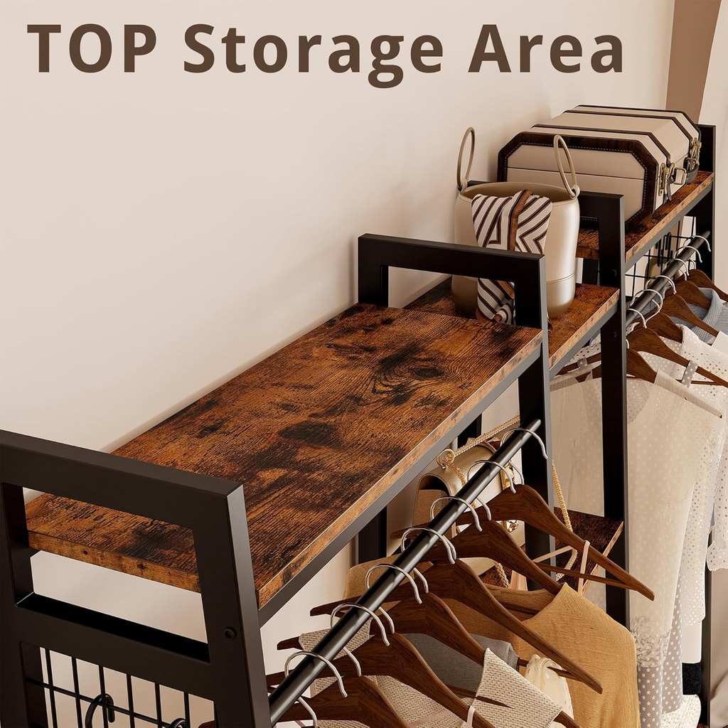 Industrial Closet Rack with Hanging Rods and 4 Drawers