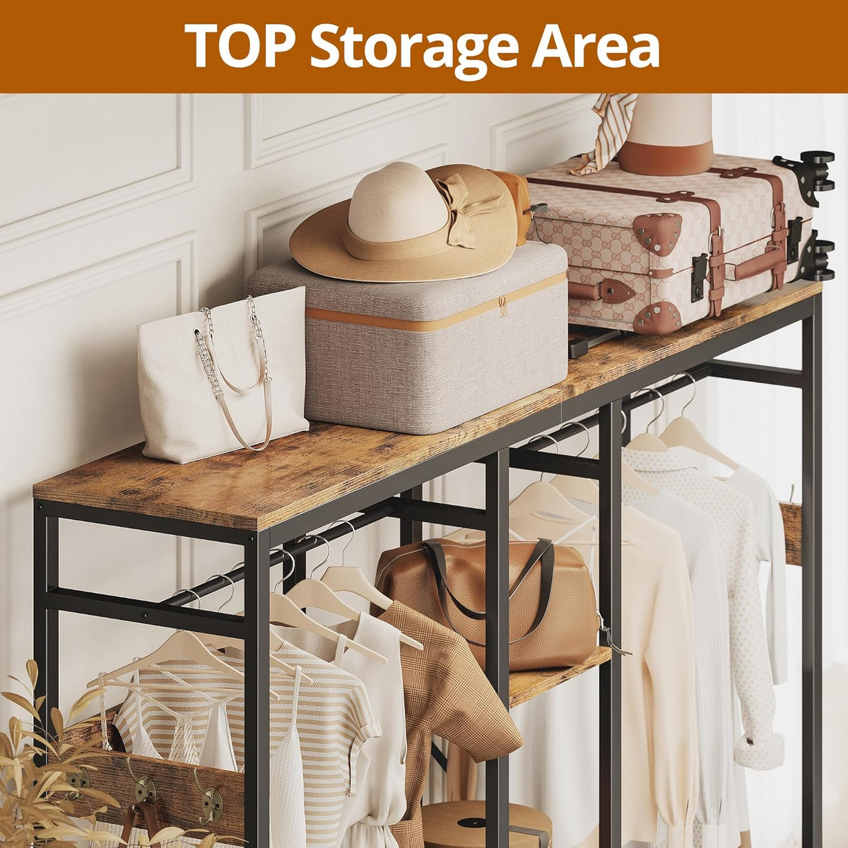 Industrial Garment Rack with 3 Drawers and Shelves