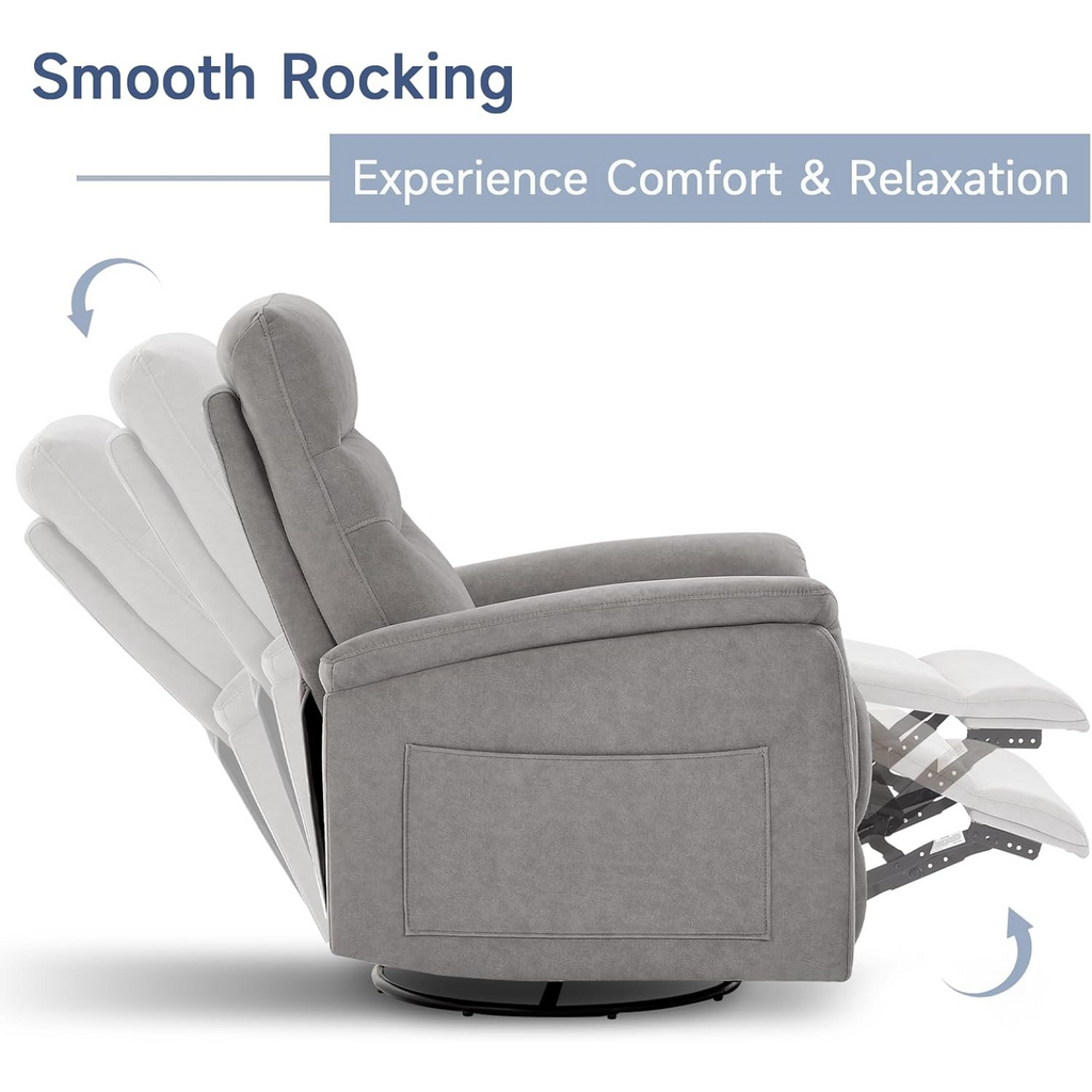 Swivel Rocker Recliner with High Back in Velvet