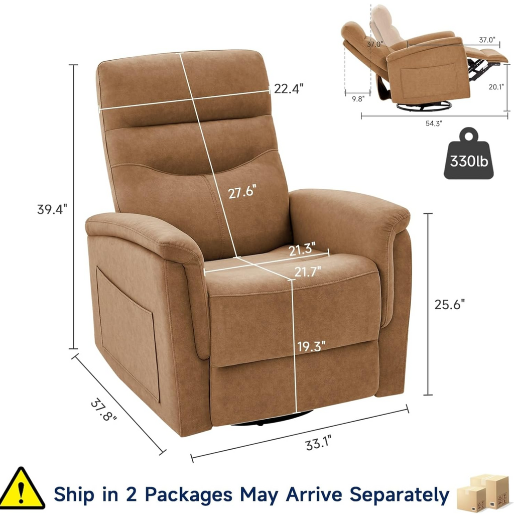 Swivel Rocker Recliner with High Back in Velvet