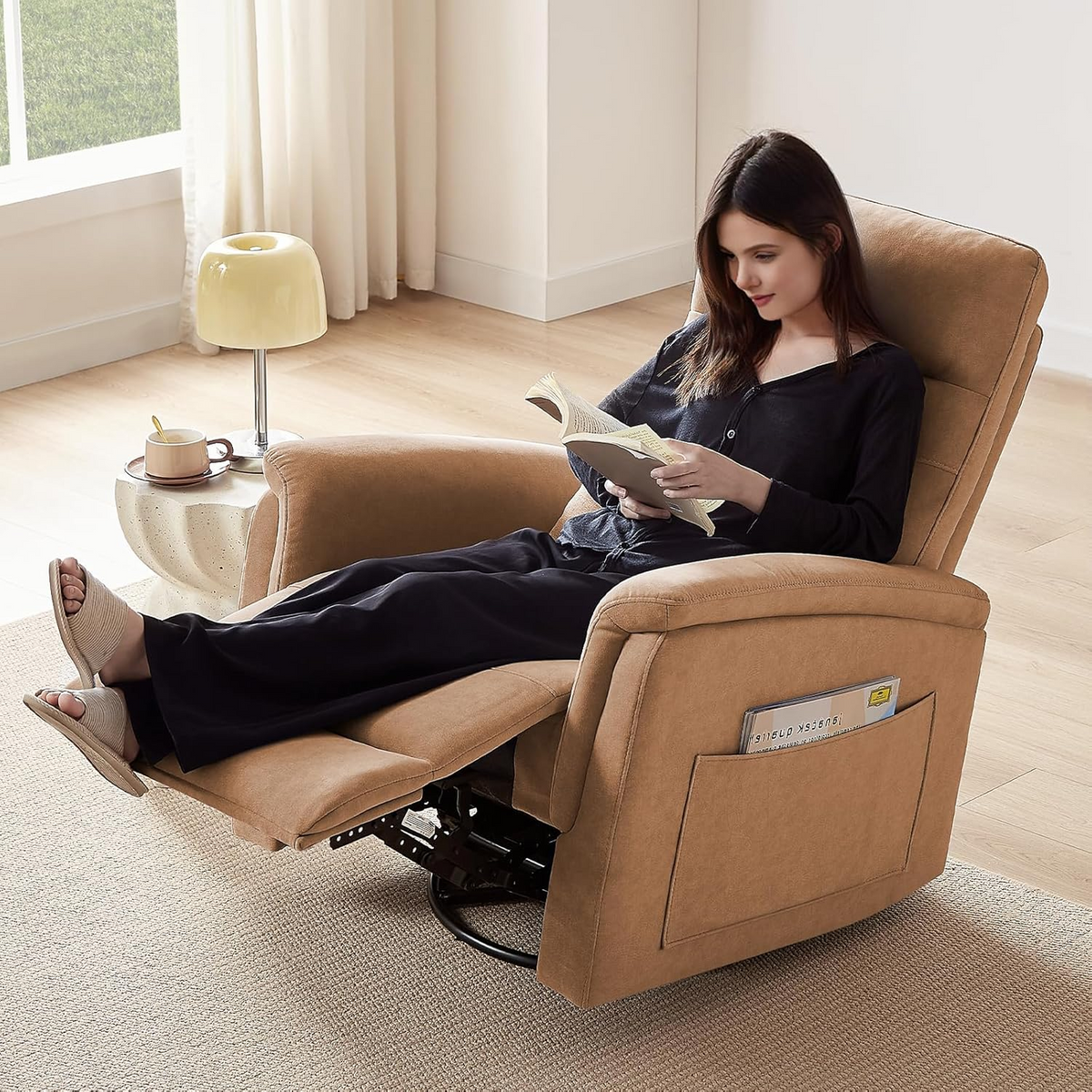 Swivel Rocker Recliner with High Back in Velvet