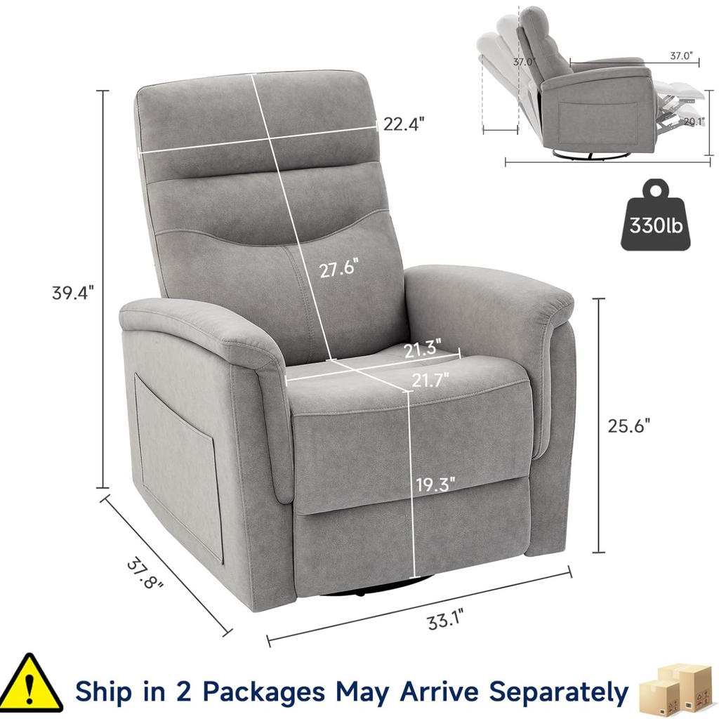 Swivel Rocker Recliner with High Back in Velvet