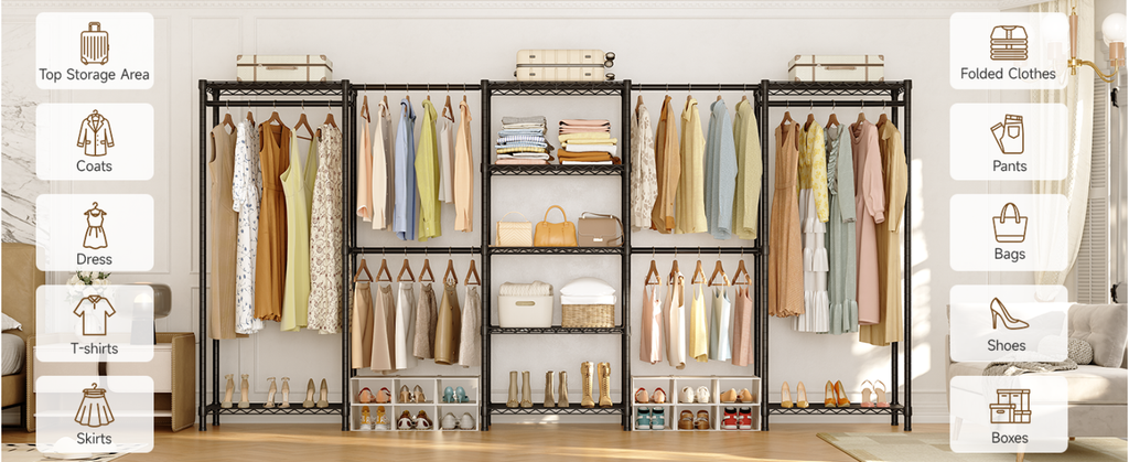 Heavy Duty Freestanding Clothes Rack with 9 Shelves