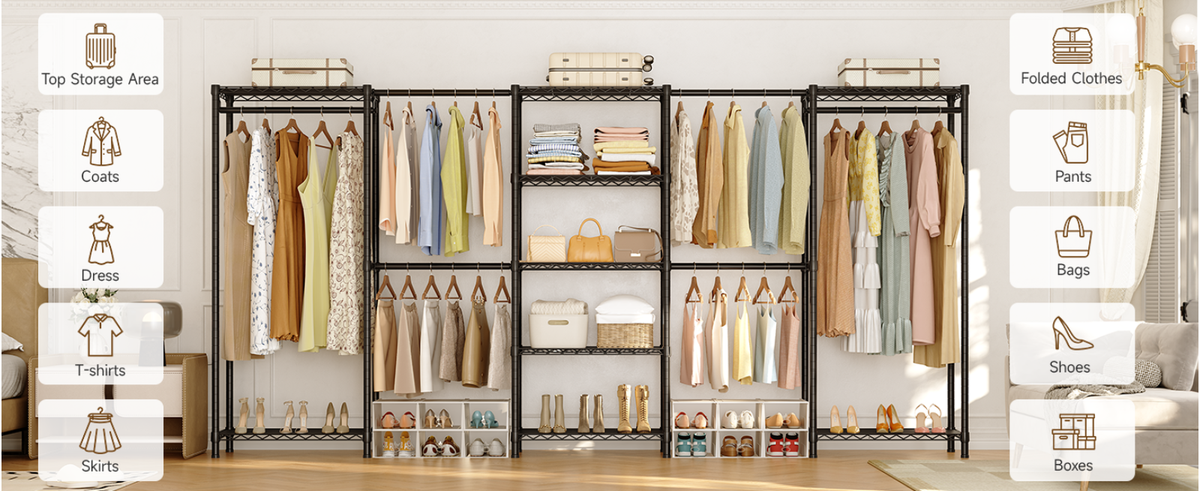 Heavy Duty Freestanding Clothes Rack with 9 Shelves