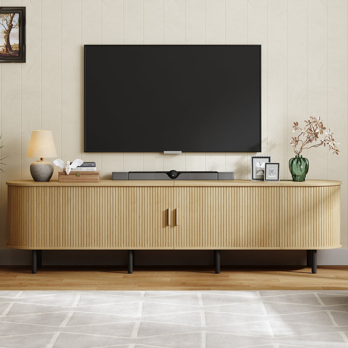 86 Inch Fluted TV Stand with Power Outlet