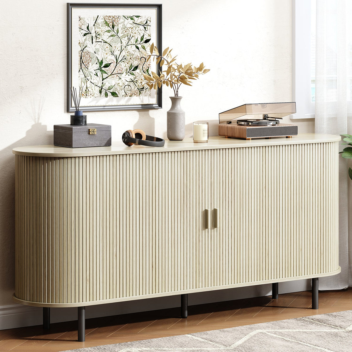 63 Inch Fluted Buffet Sideboard Coffee Bar Cabinet
