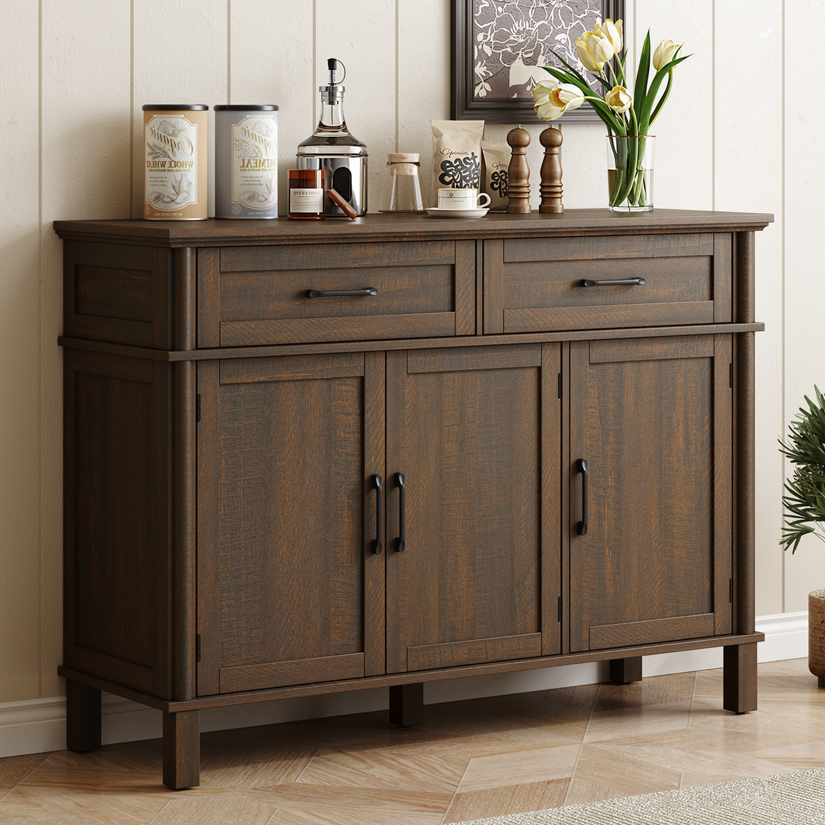 Wood Buffet Sideboard with 2 Drawers and 3 Doors