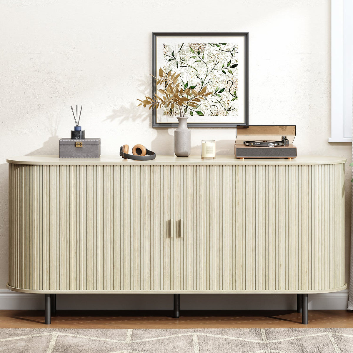63 Inch Fluted Buffet Sideboard Coffee Bar Cabinet