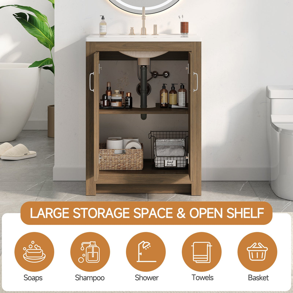 24-Inch Farmhouse Bathroom Vanity with Sink, 2 Doors