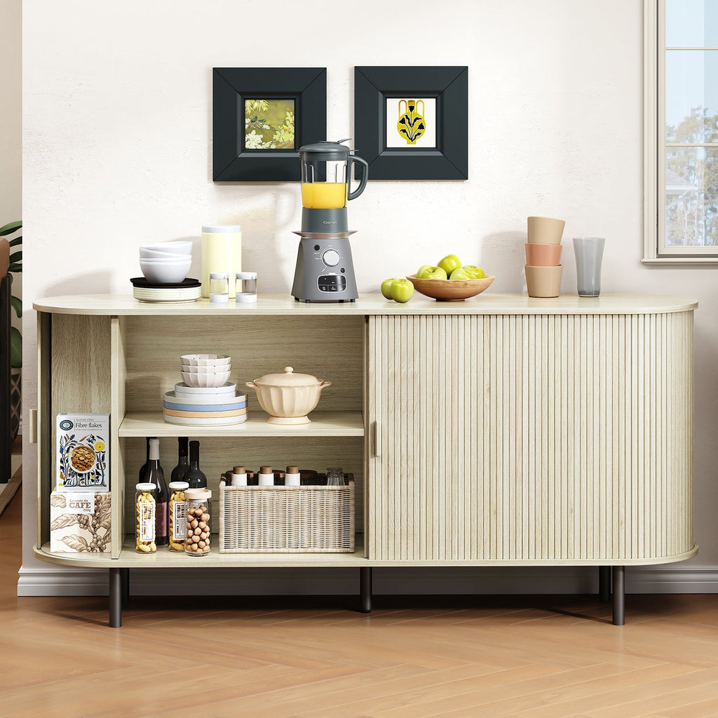 63 Inch Fluted Buffet Sideboard Coffee Bar Cabinet
