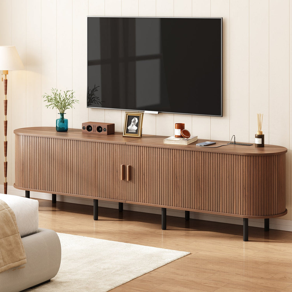 86 Inch Fluted TV Stand with Power Outlet