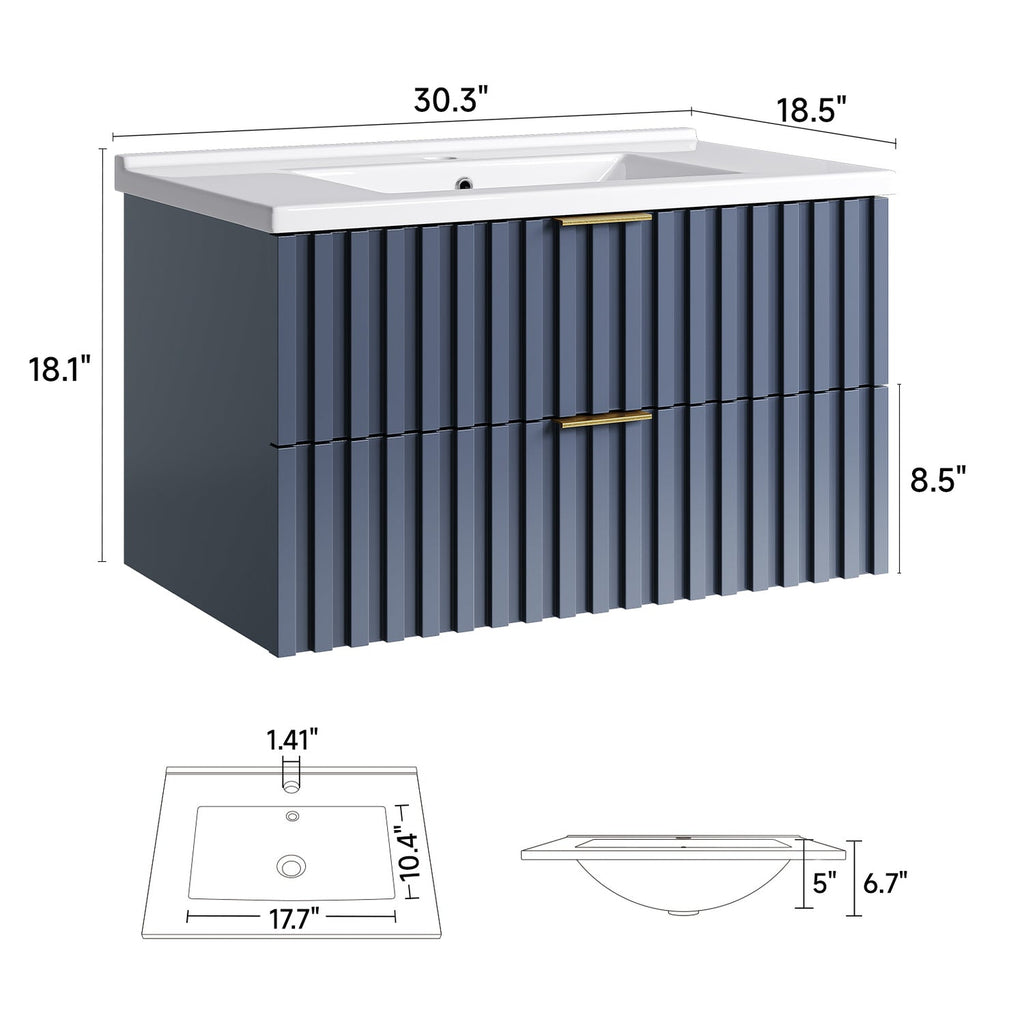 30 Inch Wall-Mounted Floating Bathroom Vanity