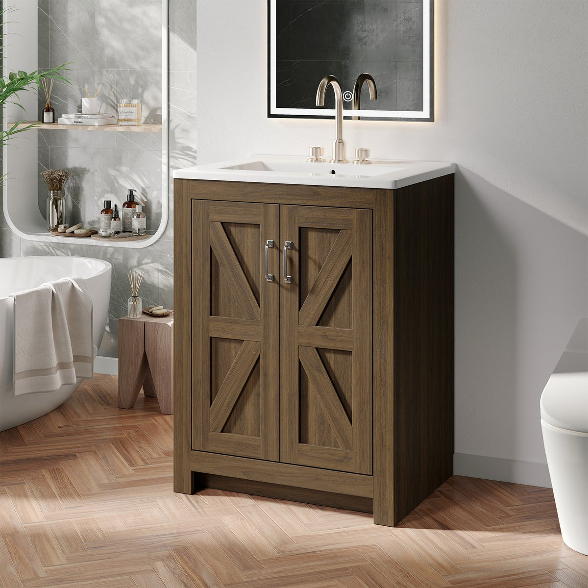 24-Inch Farmhouse Bathroom Vanity with Sink, 2 Doors