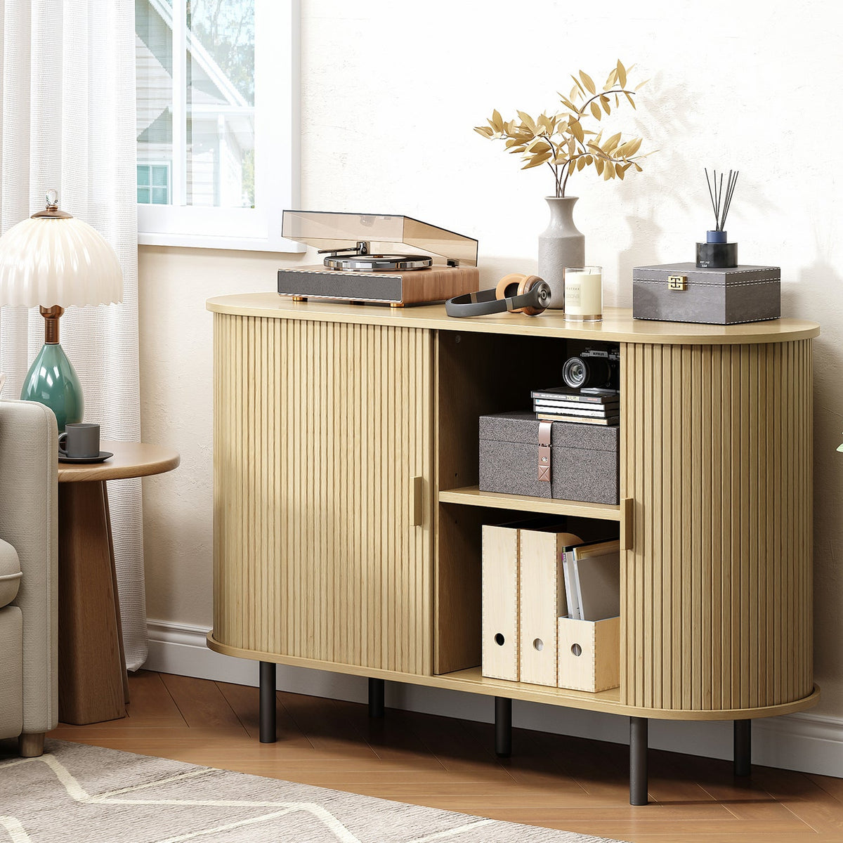 48 Inch Fluted Buffet Sideboard Coffee Bar Cabinet