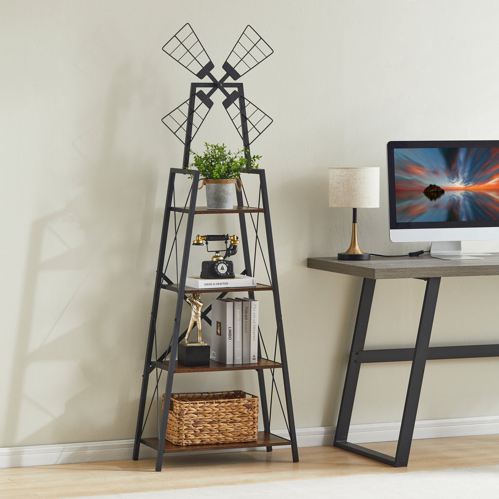 4-Tier Narrow Bookshelf, Rustic Brown and Black