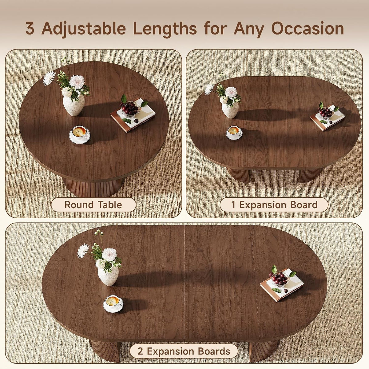 41-78 Inch Extendable Oval Dining Table, Seats 4-8