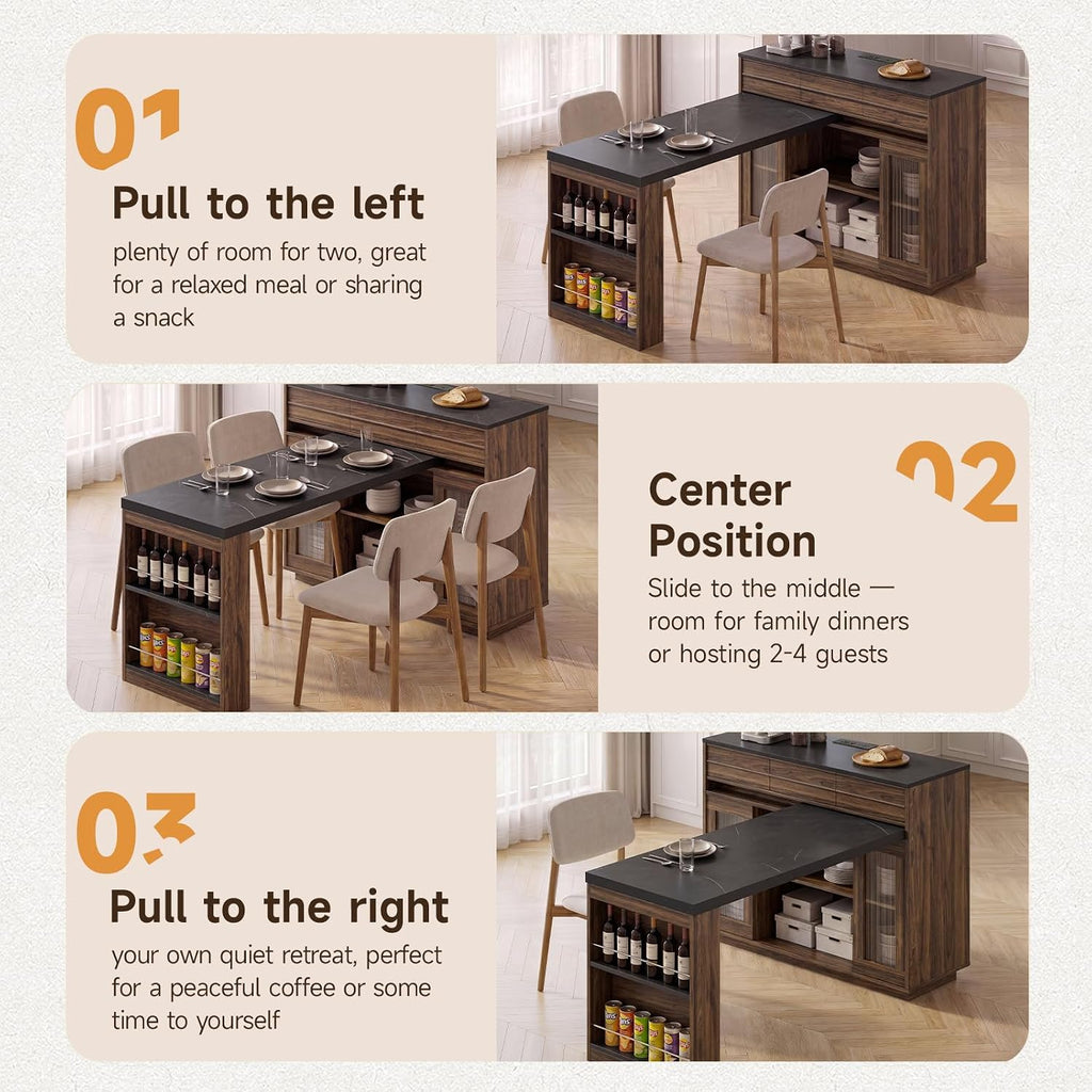 51-61 Inch Extendable Kitchen Island with Table
