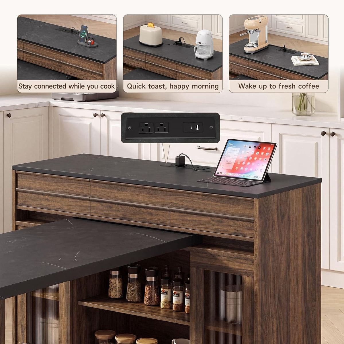 51-61 Inch Extendable Kitchen Island with Table