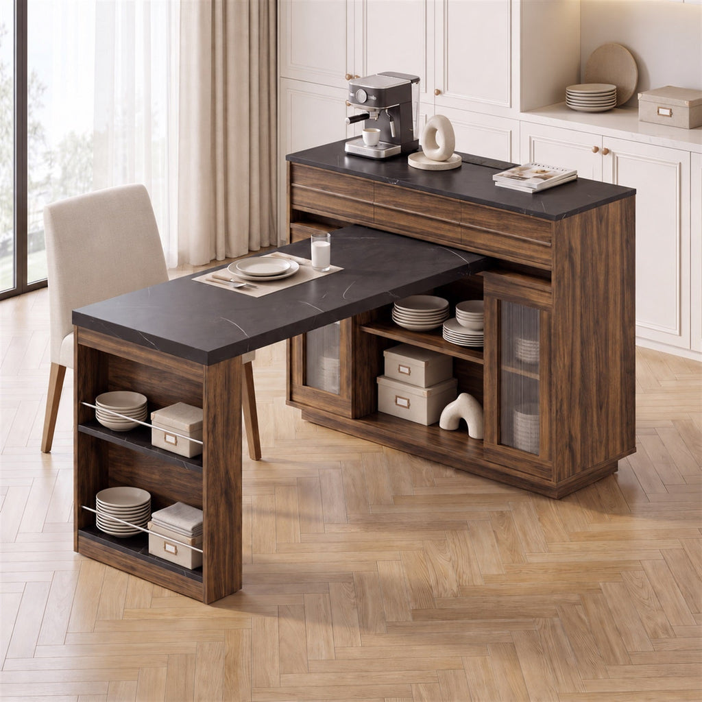 51-61 Inch Extendable Kitchen Island with Table
