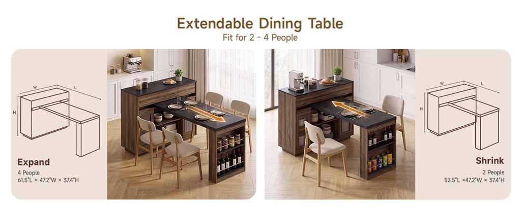 51-61 Inch Extendable Kitchen Island with Table
