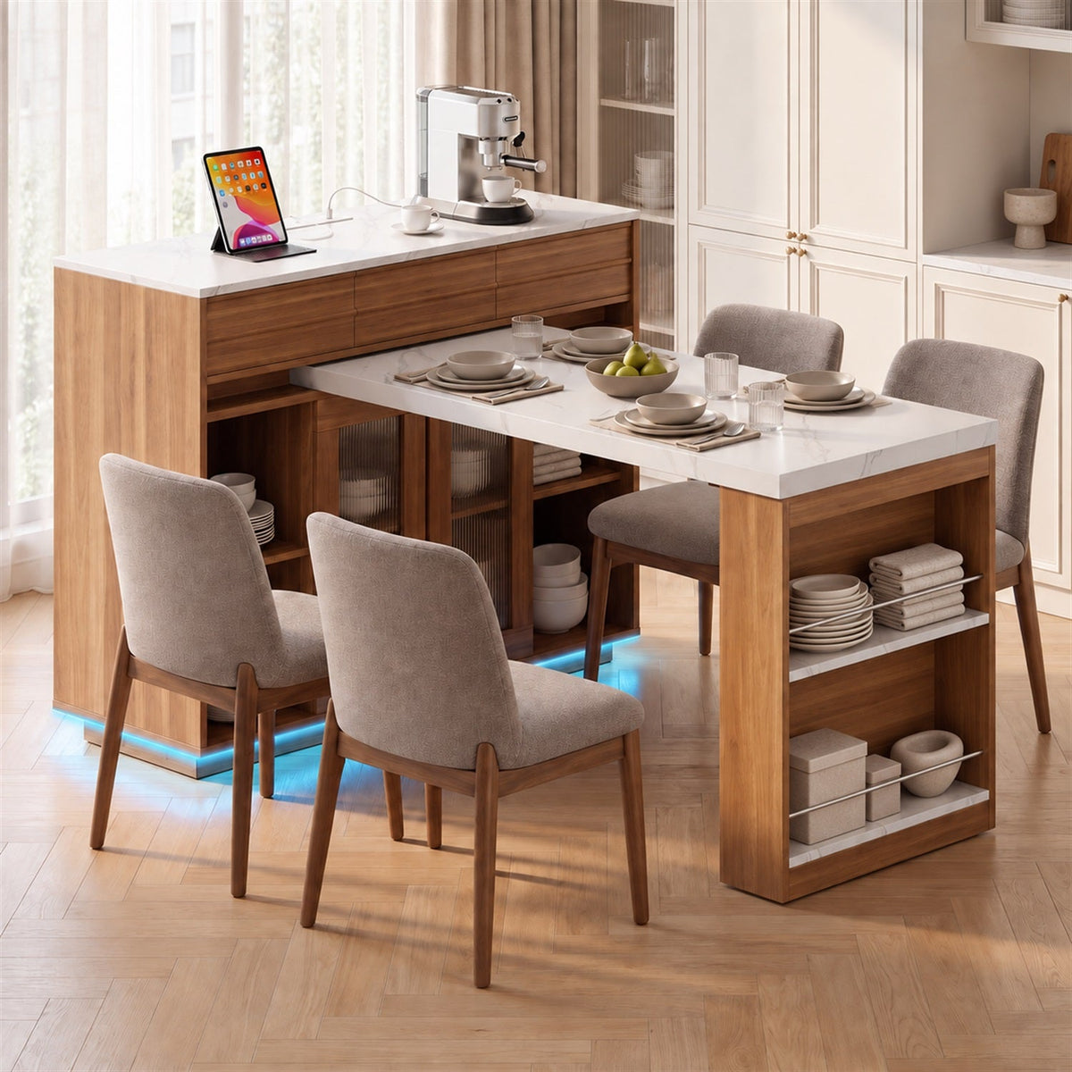 51-61 Inch Extendable Kitchen Island with Table