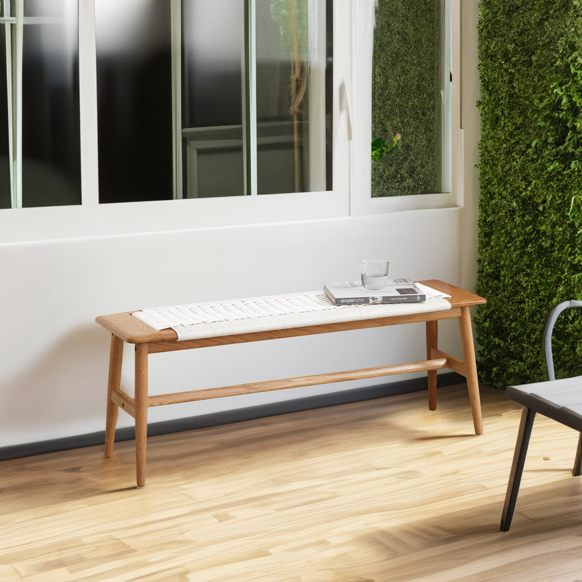 Natural Oak Dining Bench, White