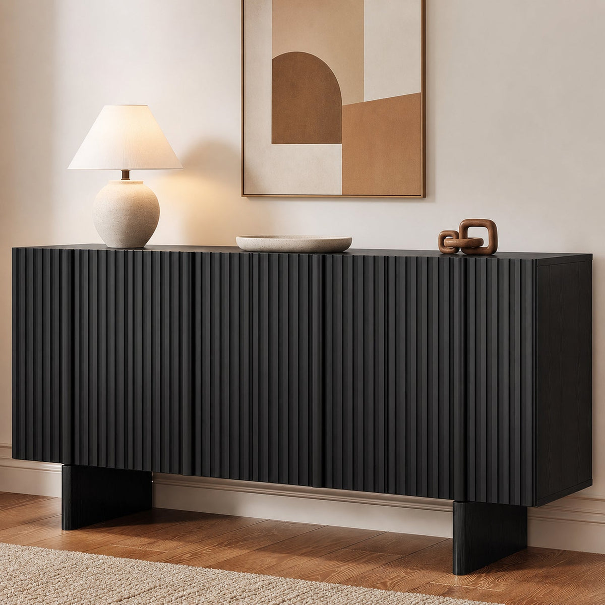 63-Inch Fluted Sideboard Buffet Cabinet with 4 Doors