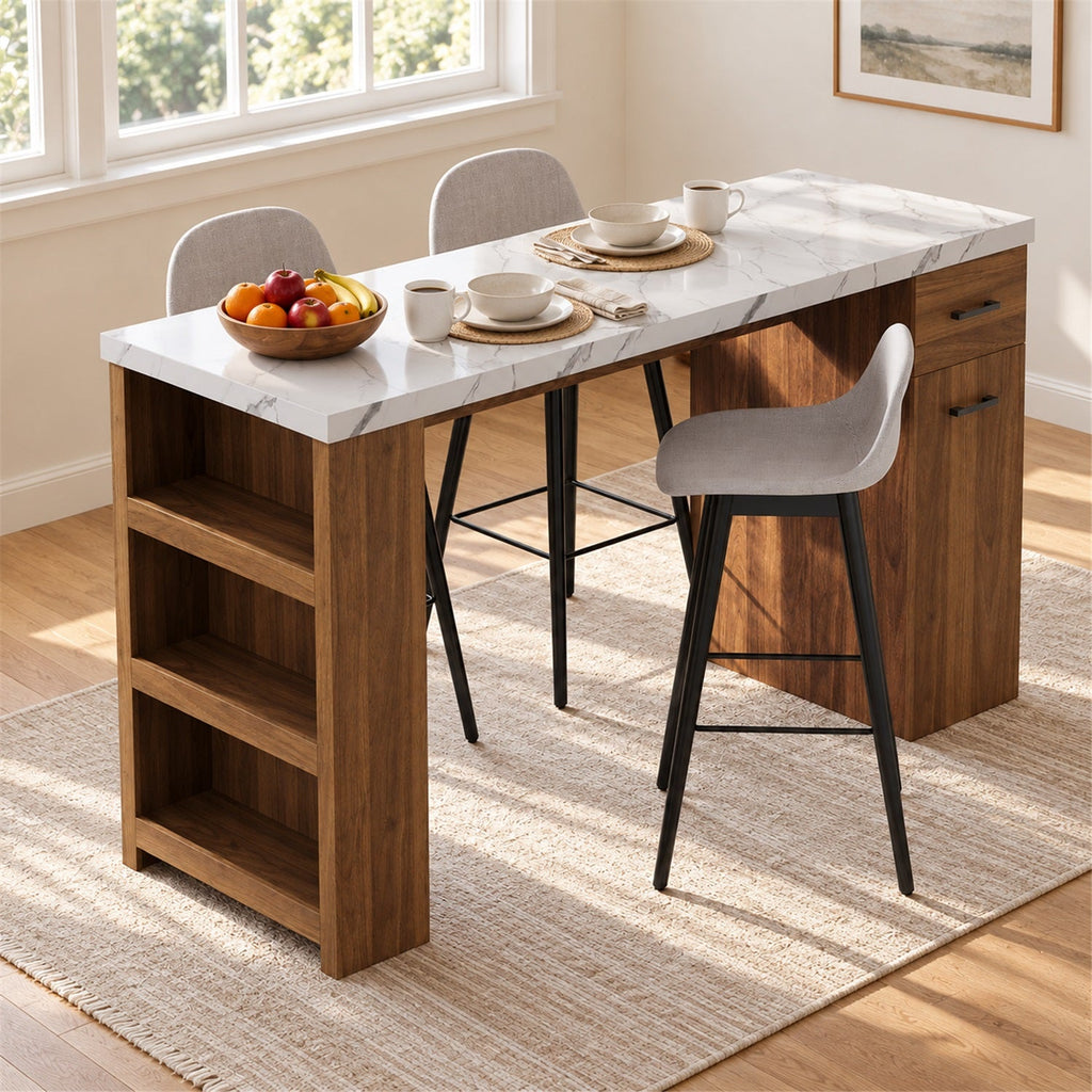 59-Inch Kitchen Island Table with Pull-Out Basket