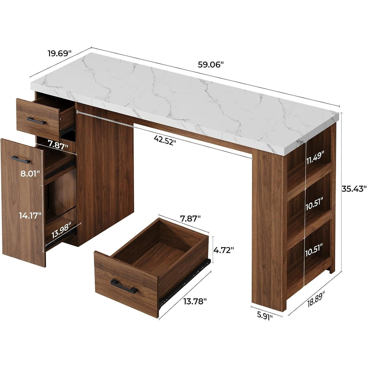 59-Inch Kitchen Island Table with Pull-Out Basket