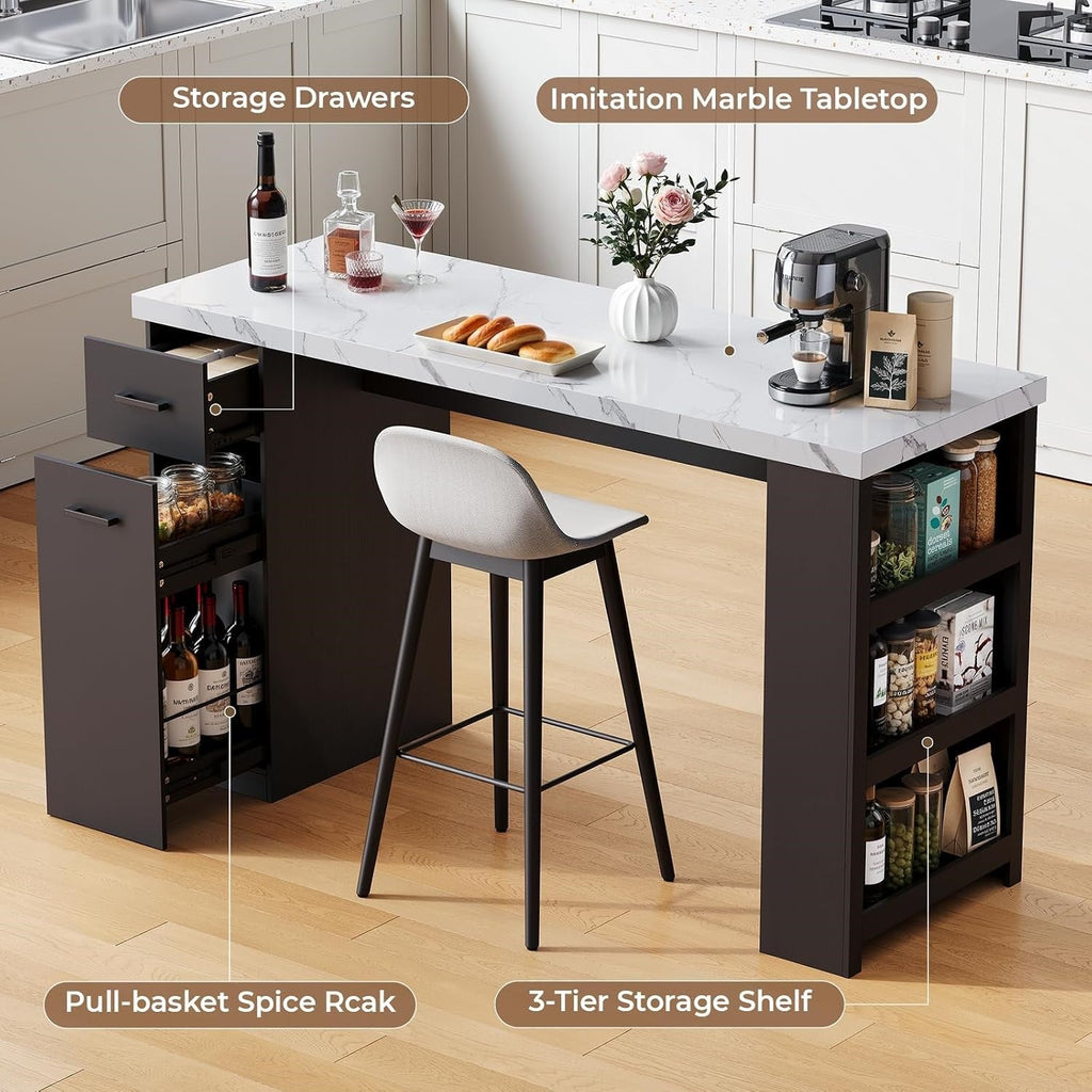 59-Inch Kitchen Island Table with Pull-Out Basket