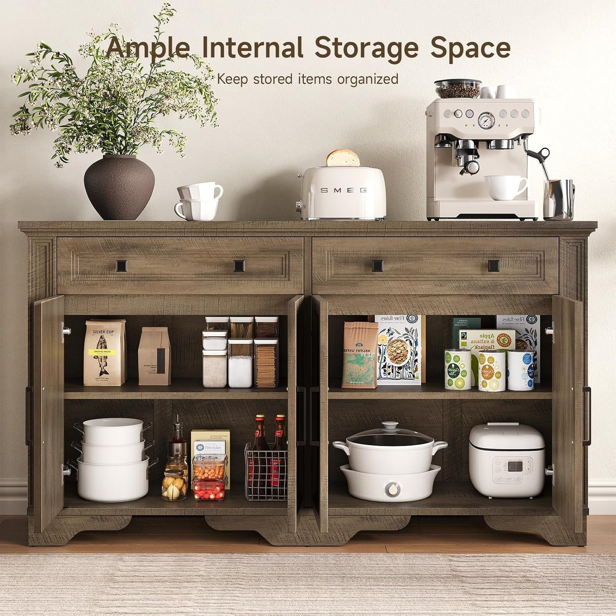 55 Inch Sideboard Buffet Cabinet with 4 Doors