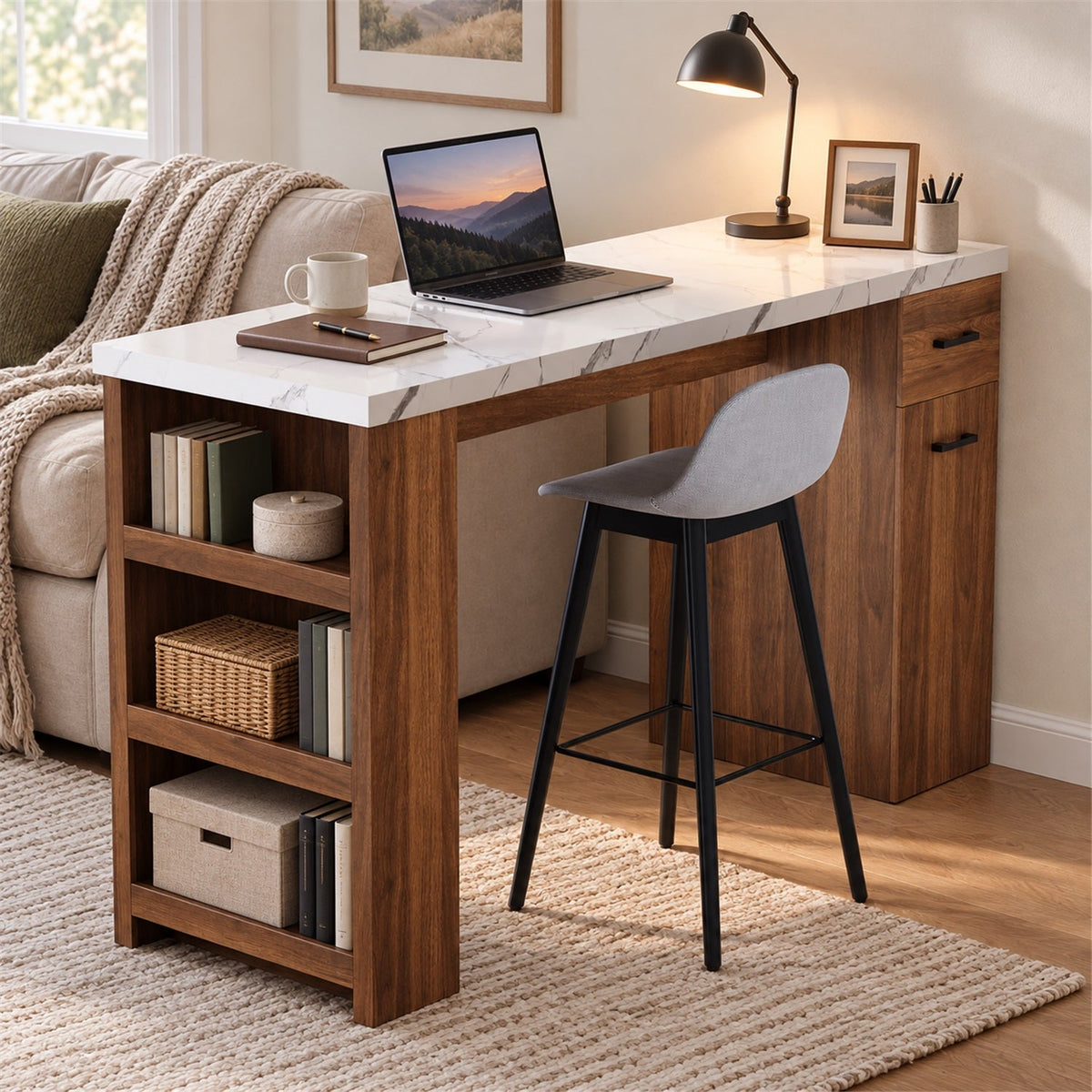 59-Inch Kitchen Island Table with Pull-Out Basket