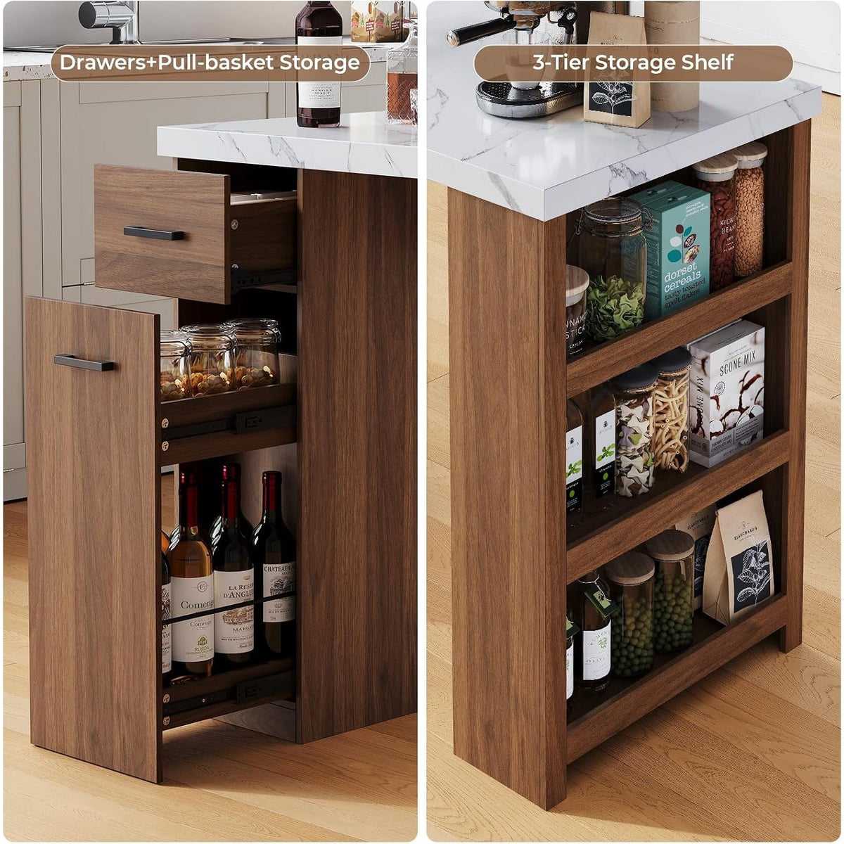 59-Inch Kitchen Island Table with Pull-Out Basket
