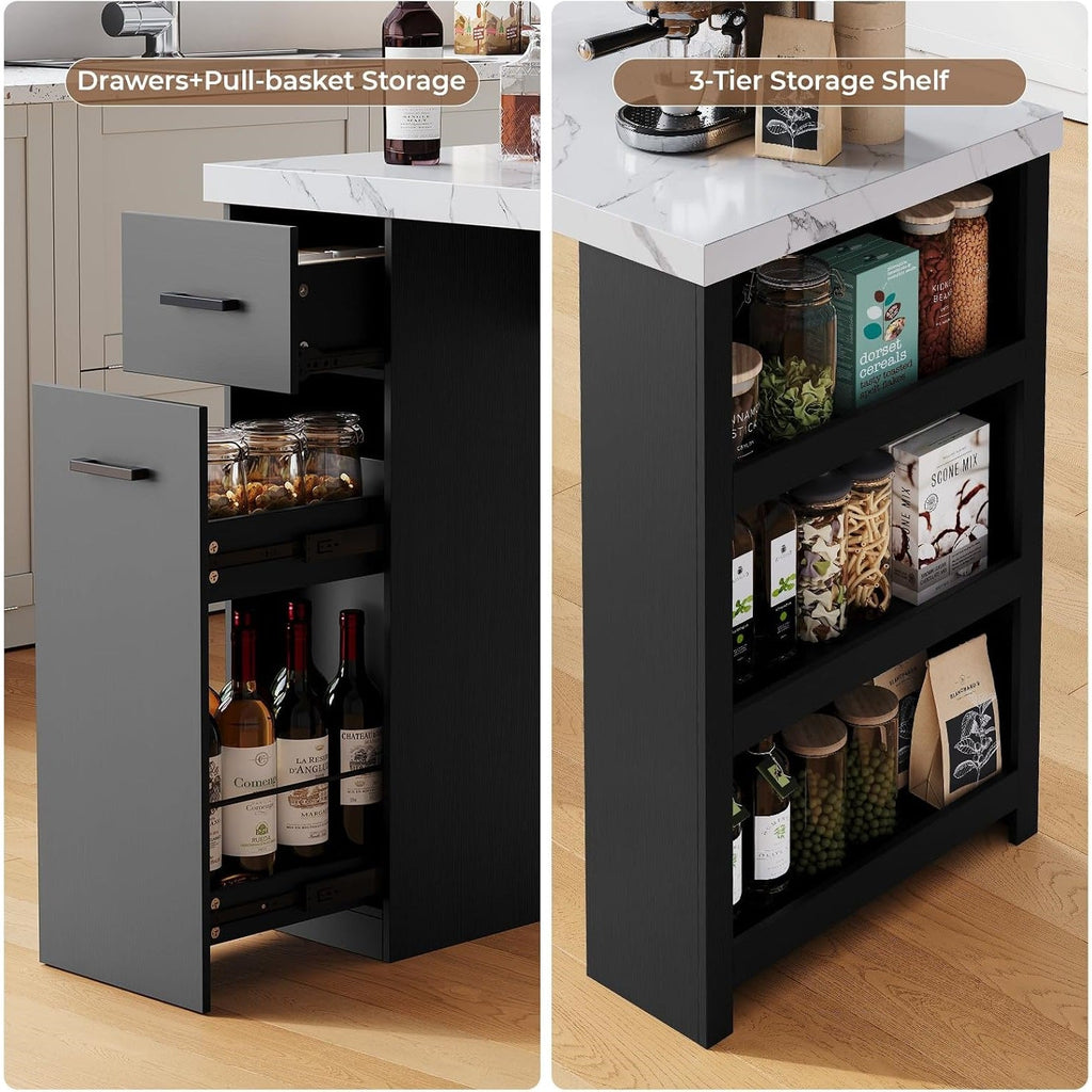 59-Inch Kitchen Island Table with Pull-Out Basket